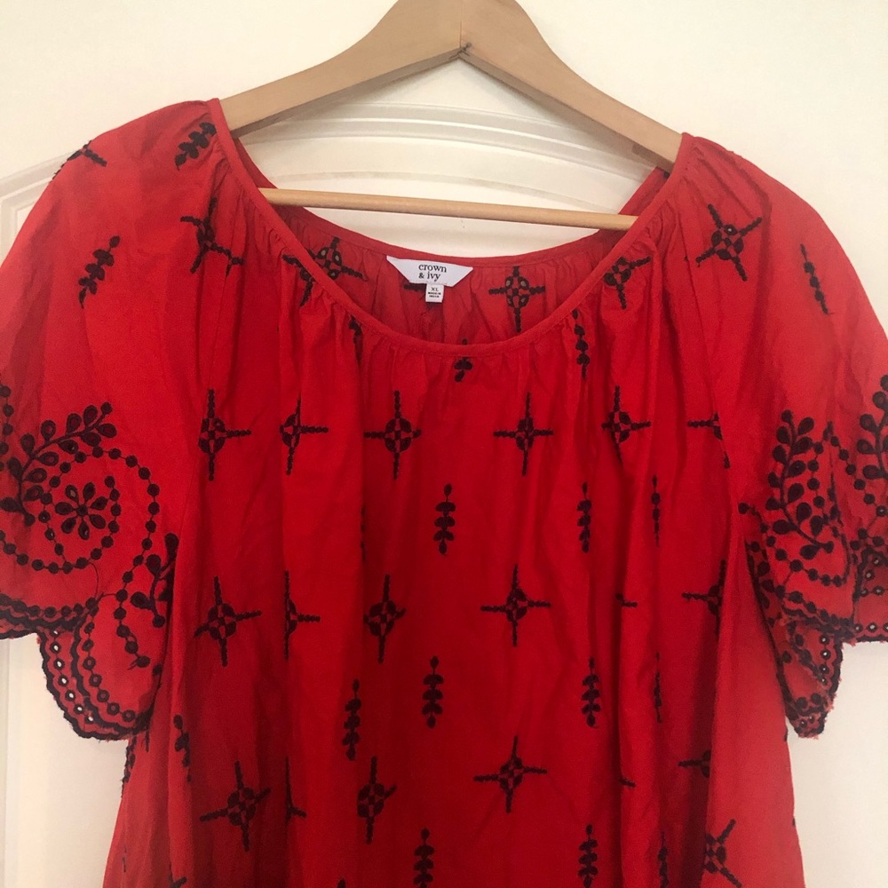 Red and Navy Eyelet Top